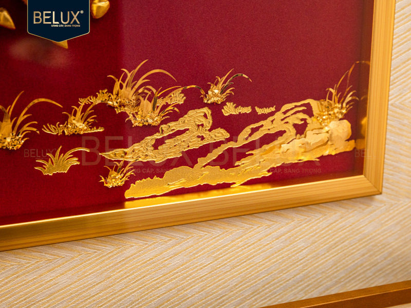 Tranh Ngựa Bát Mã Cát Tường dát vàng 24k 130x66cm